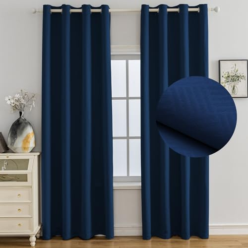 Ystyle Tende Oscuranti per Interni 2 Pezzi, 140x300 CM, Termiche Isolanti, Anti-Rumore, con Anelli, Tenda Moderna Per Camera da Letto e Soggiorno, Blu Scuro