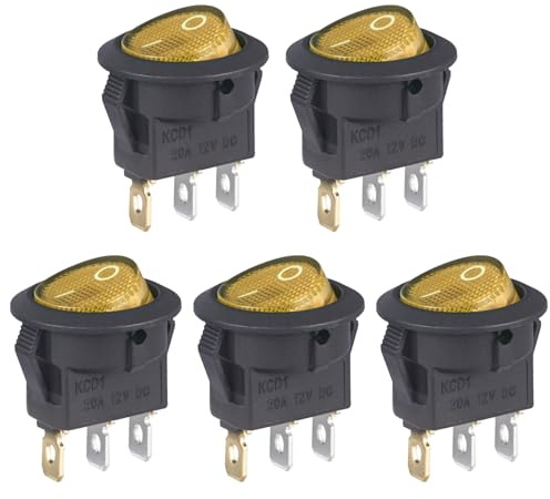 VEXUNGA Kippschalter 12V 20A Beleuchtet Rund Wippschalter Gelb mit Licht 3 Polig Ein/Aus 12 Volt DC Schalter Einbauschalter SPST Leuchtend Quadratischer (5 Stück)