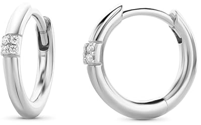 MIORE Creolen| 925 Sterling Silber| Stilvolle Huggie-Ohrringe mit brillanten Zirkonia-Steinen 0,08 Karat| hautfreundliche vergoldete- Silber Ohrringe 13 x 2 mm| Damen Schmuck vom Juwelier