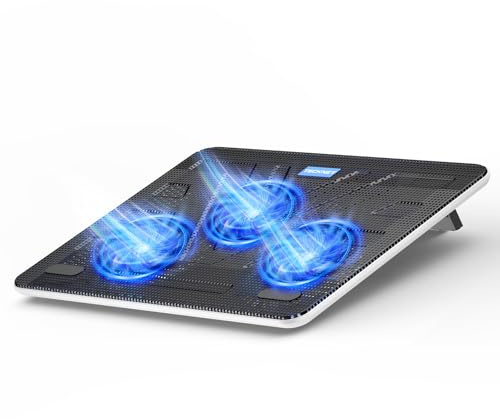 TECKNET Cooling Pad 12-17 Laptop Cooler with 3 Ultra Quiet Fans, White | Ergonomic Comfort Notebook Cooling Pad with 2 USB Ports, Light-weight Gaming Laptop Cooling Stand, Large Metal Mesh