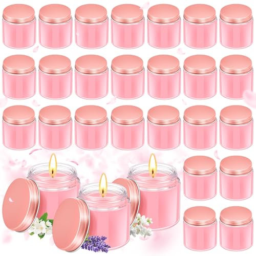 Conelist 24 Pcs Mini Mason Jar Candles Bulk 4 oz Scented Wax Candles Gift Small Soy Scented with Lid Party Favor for Christmas Birthday Baby Shower Wedding, Freesia, Jasmine, Lavender(Pink)