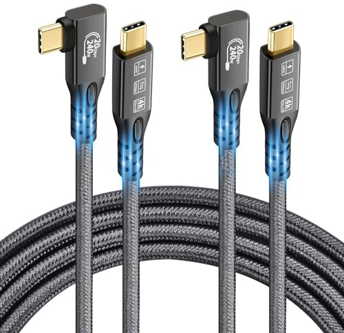 CHENLENIC USB C Kabel 3.2 Gen2x2 20Gbps, 90 Grad USB C 4K @ 60Hz UHD Video 5A/240W PD3.1 Fast Charge Kabel mit E-Marker kompatibel mit Thunderbolt 3/4 (90D 0.5M+0.5M)