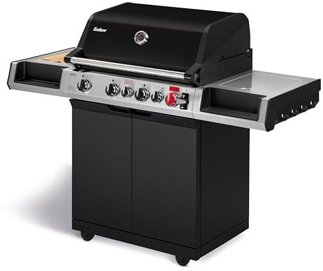 Enders® Gasgrill UNIQ 4 IK CRUSTER®, 4-Edelstahlbrenner, mehrstufige Drehregler, 800 °C TURBO ZONE™, SWITCH GRID™, HEAT RANGE™, SIMPLE CLEAN™, doppelwandige Garhaube, GN ½ Container, Bambusbrett #8702