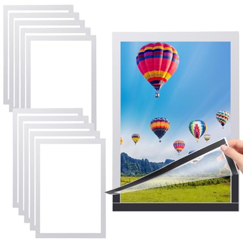 NZZVNZ 10 Stück Magnetrahmen A4 Info-Rahmen Selbstklebend Infotasche Informationsrahmen Plakatrahmen Blatthalter Magnetische Bilderrahmen Silber Rand mit Magnetverschluss