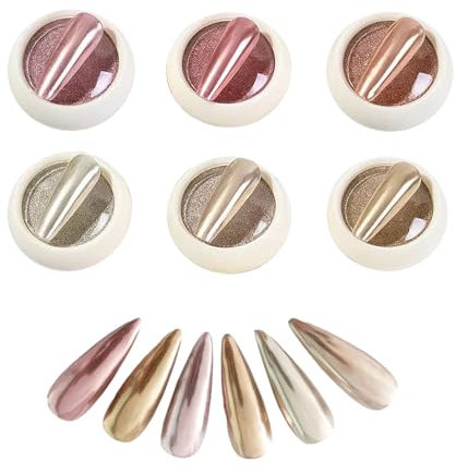 Xvbhaq 6 Schachteln 6 Neonail Farbe Chrome Nail Powder, Spiegeleffekt,Pigment für Nägel, Metallischer Glitzer