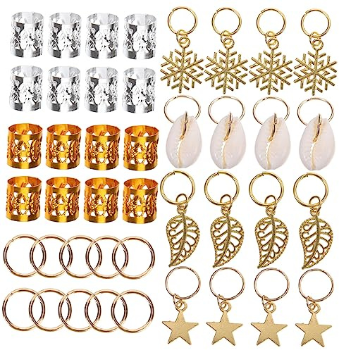 CANIGHT 80pièces Bijoux Dreadlocks Femmes Anneaux Et Perles Métalliques Pour Cheveux Accessoires De Coiffure Charms Étoiles Et Cuffs Dreads