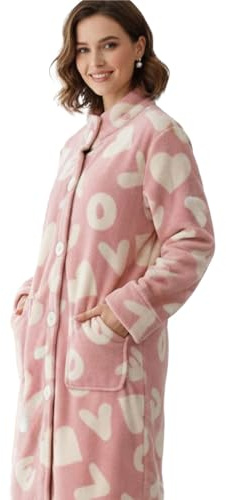 Viterbo Biancheria Vestaglia Donna Invernale Con Bottoni Coral Fleece LWW00007 (Soft Pink, S)