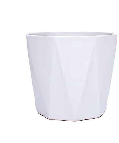 RUNZE765Z Maceta Interior Macetas de cerámica Grandes con Bandeja, Recta, línea Octogonal Blanca Pura, macetas, suculentas, Plantas Verdes, Cultivo, maceteros Simples Jardineras Exterior(Medio)