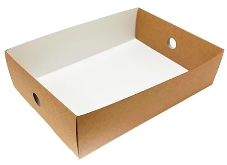Monouso | 50 Bandeja de Cartón Kraft para Caja con Ventana 30,8×22,2x7,8cm | Cartón Antigrasa y Altas Temperaturas | Ideal para Take Away, Panadería y Catering | Pack de 50 Unidades