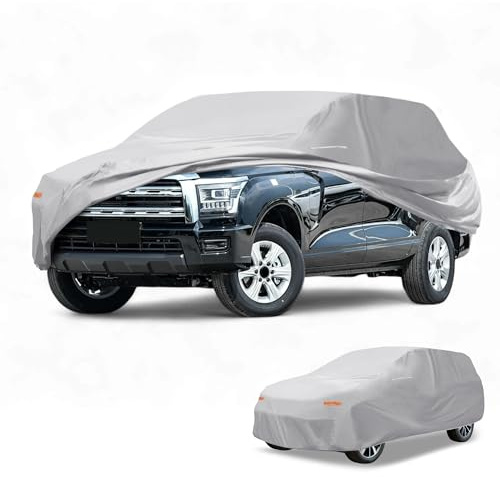 Partuto Universal SUV bilöverdrag vattentätt alla väder bilar regnskydd fulla yttre skydd med spegelfickor 190T-PU silverton passar för SUV-längd 190 tum till 200 tum