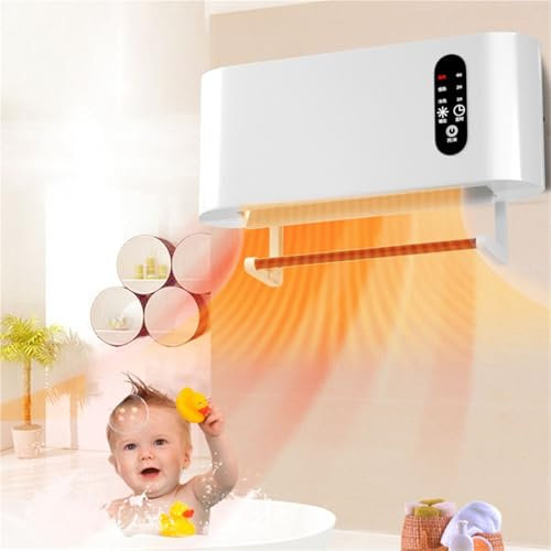 2000W Electric PTC Ceramic Heater, Wall Mounted Bathroom Heater with Towel Rack, Portable Space Heater with Timer and Remote Control, Overheating Protection for Bathroom