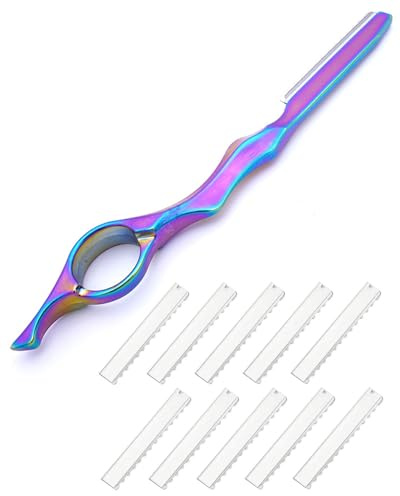 WUNZILO juego de 11 piezas Cuchilla de Afeitar de Peinado de Pelo Peine de Adelgazar Cabello Peine de Afeitar de Corte de Texturización de Pelo con Navajas de Repuesto de Acero Inoxidable (Neón Vivo)
