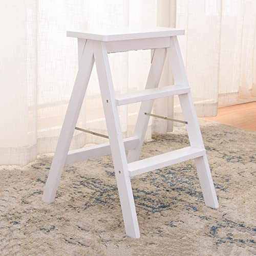 3 Step Foldable Wooden Ladder Stool for Home Library Kitchen Office Small Footstool Counter Chair Shoe Bench