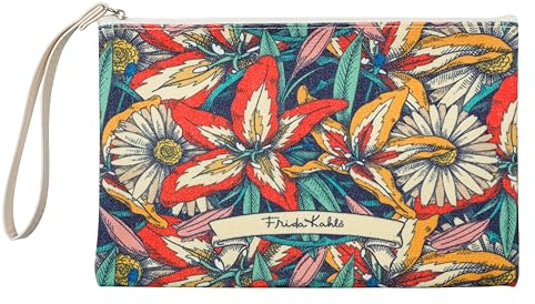 Clairefontaine - 116229C - Une Trousse Multi-usages en Coton Décor Floral Frida Kahlo - 22,5x15 cm - Grande Capacité - Rangement Stylos/Crayons/Feutres - Collection Frida Kahlo
