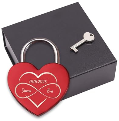 LAUBLUST Cadenas d'amour avec gravure et clé, boîte cadeau incl. - Éternellement dans le coeur - Cadeau personnalisé pour un couple | Cadenas pour les jeunes mariés & les amoureux | Cadeau de mariage