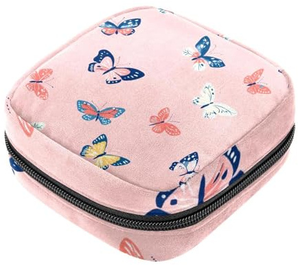 Borsa per assorbenti igienici, borsa per il primo ciclo mestruale per donne e ragazze, sacchetto per coppetta mestruale, porta tamponi mestruali femminili con motivo a farfalla