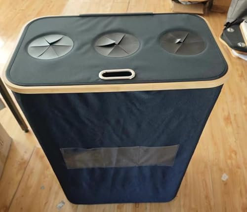 OUSFOT Raccoglitore di Bottiglie, 170L Contenitore per Pegni con Coperchio 3 Scomparti Neroper Cucina Adatto per la Cucina,Soggiorno