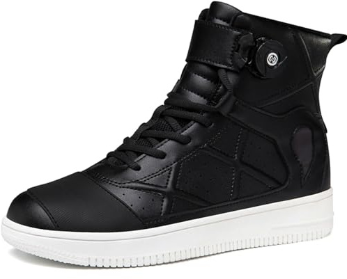 Hiuzylqx Motorradstiefel Herren Schalthebelverstärkung, Knöchelschutz rutschfeste atmungsaktive Street-Casual-Biker-Boots Motorradschuhe,Schwarz,42 EU