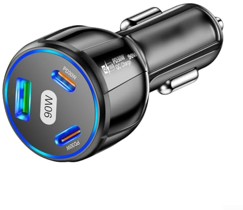 Cargador de coche de 90 W, adaptador de carga rápida para teléfonos móviles con protección contra sobrecorriente y sobretensión (negro)