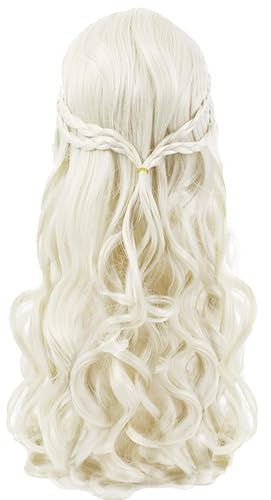 CWENDANER Damen Perücke Lang Blond (66cm/26 Zoll) – Gewellte Kunsthaarperücke für Karneval & Fasching – Ideal für Wikinger, Mittelalter & Cosplay Kostüme – Hitzeebeständig & Verstellbar