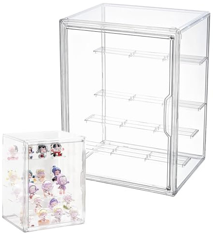 Acryl Vitrine Schaukasten, 4-stöckige Puppen Vitrine Transparent, Sammlervitrine mit Magnetisch Tür, Präsentationsbox für Action Figuren, Sammlerstücke, Miniaturfiguren, Modellautos, 27x22x36