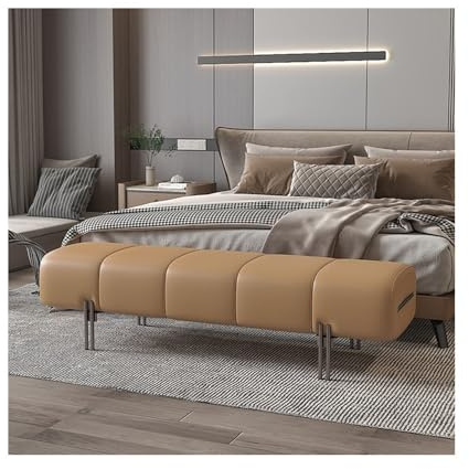 Linmeas-753 Ende der Bettbank Bett-Endhocker, Schlafzimmer-Bett-Vorderhocker, Bettcouch, Leder, minimalistisch, Garderoben-Sofa-Hocker, Softpack-Schuh, Lange Bank(Light Brown)