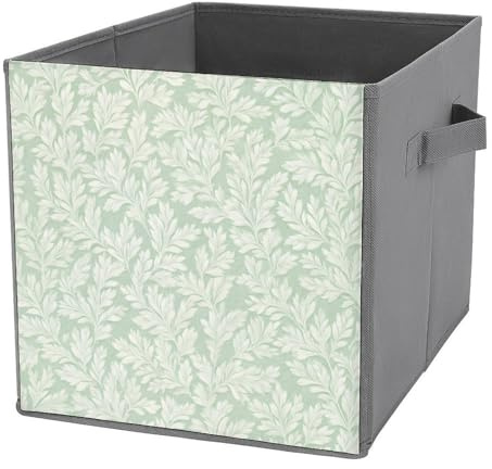 Jubonexis Cubos de almacenamiento de hojas de helecho pequeñas, cubos de almacenamiento, plegables, decorativas, de tela, organizadores para el hogar con asas para estantes, armario, 27 x 27 cm