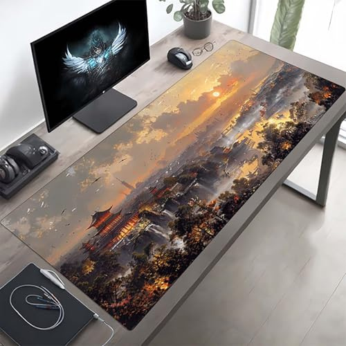 Gaming Mauspad 1200x600x3 mm Gaming Mousepad XXL Architektur Schwarz Mauspad Schreibtischauflage, Genähte Kanten Mausmat, rutschfeste Gummibasis, Schreibtisch Schutz für Büro, Geschenke PjY9048 6-P