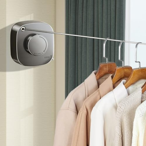 Corde à Linge Extensible de 4,2 m de Long, sans perçage, ne nécessite Pas de perçage, Corde à Linge rétractable Clothesline en Acier Inoxydable, Peut être utilisé à l'intérieur(Black)
