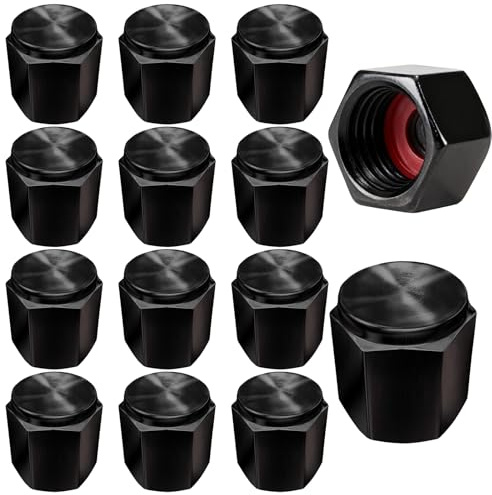 Aluminum Tire Valve Stem Caps with Rubber Sealing Ring 12 Pcs Universal Dustproof Valve Caps for Cars, SUVs, Trucks, Motorcycles, Bicycles (Black)