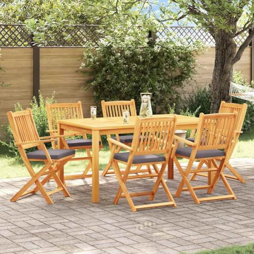 Teenpull Klappstuhl 6er Set, Grau, 49x57,5x92 cm, Massivholz Akazie, Gartenstühle für Terrasse, wetterfest, faltbar