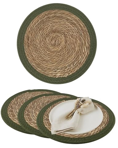 G.schmückt Platzset Boho Rund, Tischset Platzmatte Esstisch, Geflochtene Dekorationsunterlage Tischdeko Seegras, 38cm Grün 4 Stück