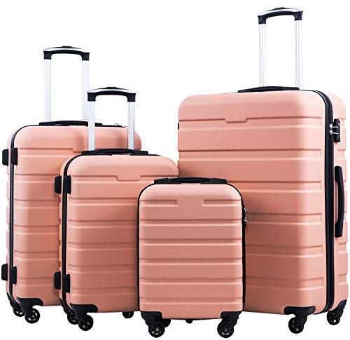 Coolife Luggage Suitcase Spinner Hardshell Lightweight TSA Lock (family set-sakura pink, 4 piece set(16in20in24in28in))