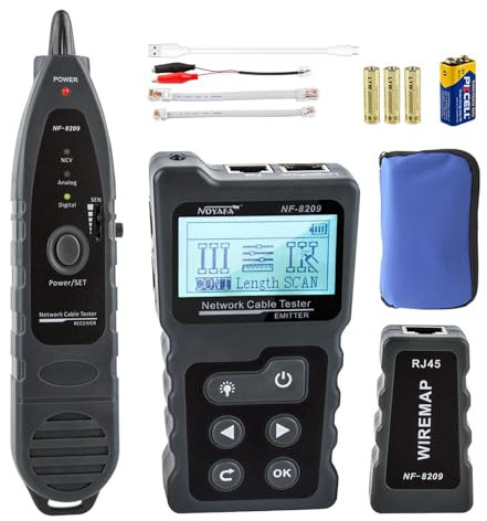 NOYAFA NF-8209 Network Cable Tester with PoE Testing, Length Test, NCV& Lamp, Ethernet Wire Tracker Network Cable Tester for LAN CAT5 CAT6 Tracker