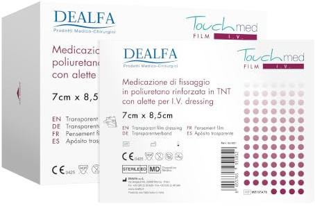 TOUCHMED Medicazione Adesiva Sterile in Poliuretano di Fissaggio Cannula e Catetere - Rinforzata in TNT con Alette - IV Dressing - 7x8,5 cm - Monouso - Confezione da 50 Buste