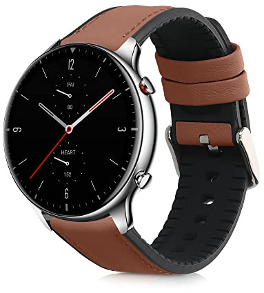 kwmobile Pulsera compatible con Huami Amzfit GTR (47mm) / GTR 2 / GTR 3 / GTR 4 correa - 1x Correas de cuero auténtico - Tamaño ajustable - marrón/negro