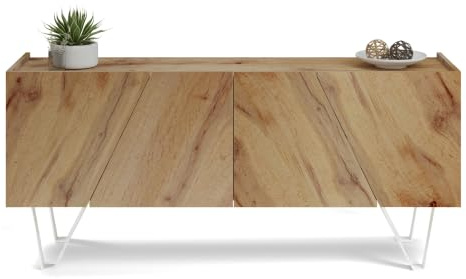 Mobili Fiver, Sideboard/buffé 4 dörrar Emma med vita ben, Rustik Ek, Tillverkad i Italien