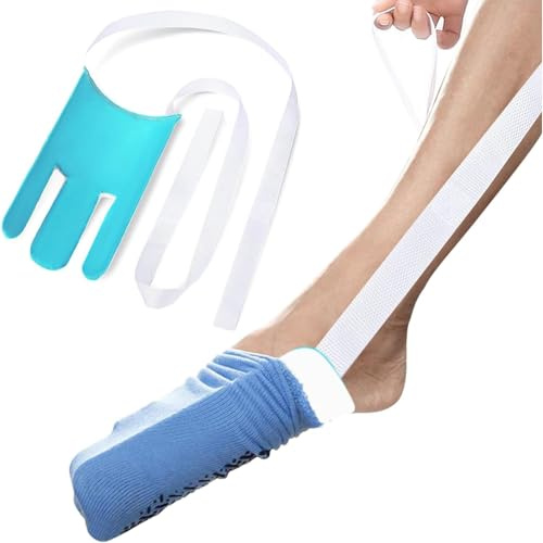 Sockenanziehhilfe Frottee Strumpfanziehhilfe mit 2 langen Zugbändern Sockenanzieher Flexible Sockenausziehhilfe Sock Assist Sock Strümpfe Anziehhilfe für Senioren Schwangere Frauen Behinderte
