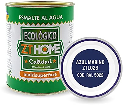 Pintura acrilica Ecológica al agua Barniz Mate madera, metal, radiadores, aluminio / Esmalte al agua / cunas, muebles, azulejos puertas exterior-interior 750ml (Azul Marino - RAL 5022)