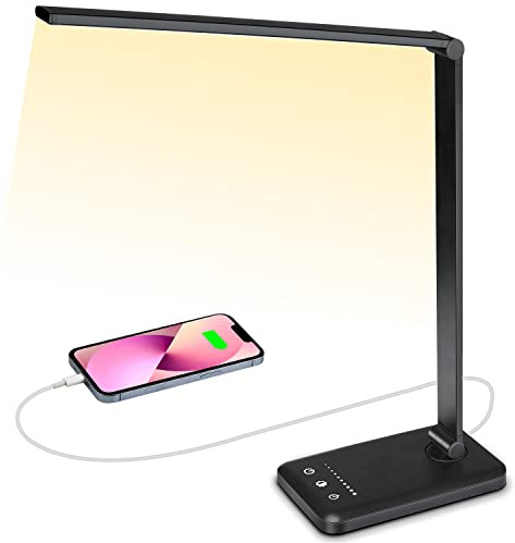 Lampada da Scrivania LED, Lampada da Tavolo Luce con Porta di Ricarica USB,5 Modalità di Illuminazione,10 Livelli di Luminosità, Controllo Touch,Lampada da Tavolo Pieghevole per Casa e Ufficio