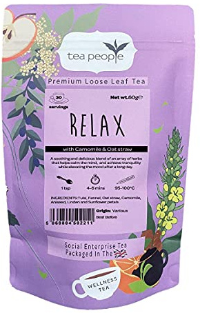 Tea People Relax Tea - 50g Retail Pack; Caffeine Free Herbal blend with Camomile and Oat Straw