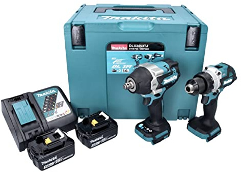 Makita DLX2453TJ Akku-Kombo-Kit 18V Zimmerei-Set (DDF486 + DTW700) / 5,0 Ah, 2 Akkus + Ladegerät im MAKPAC, Petrol