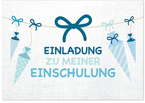 8 Einladungskarten Einschulung mit vorgedruckter Rückseite, Design 6, Karte Einladung 1. Schultag in der Schule