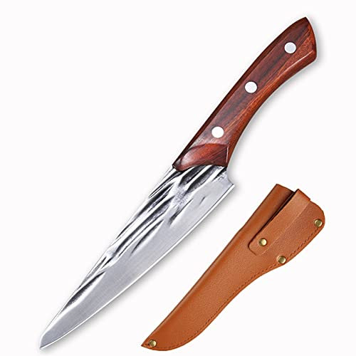 WERWER 6 Zoll scharfes Handgemachte Barbecue-Messer 8Cr13CoMoV High Carbon Stahl Jagd Outdoor Camping-Schnipsel-Küchenmesser Palisander Griff (Color : Knife and Cover, Size : 6 inch)
