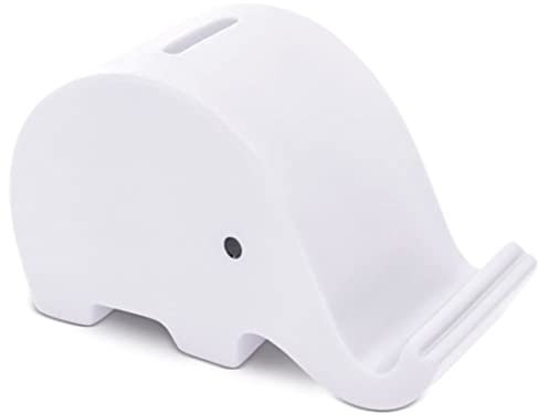 Hucha Portamoviles Cerdito Elefante de PVC con Suave Cuerpo en Vivos Colores. Huchas Originales pequeña Infantiles con tapón. Hucha Viaje Ligera y Resistente. (Blanco)