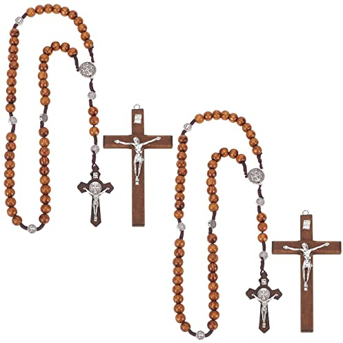 WEBEEDY Katholisches Rosenkränze-Set 2 Katholisches Kreuz Rosenkranz Halskette Und 2 Kruzifix Kreuz für katholische Christen Religiöse Kommunion, Taufe, Messe, Bibel