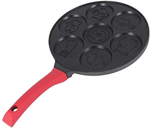 Glakyur Pancake Maker - Non-Stick Pancake Pan Griddle Pan Mini Crepe Maker 7-Mold Pancakes with Silicone Handle, Black Animal