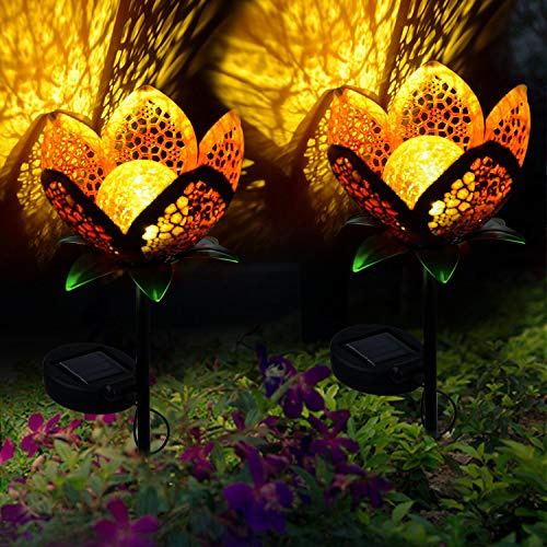 2PCS Outdoor Solar Garden Lights, Large Metal Glass Solar Flowers Yard Art, Garden Solar Lights Outdoor,Solar Powered Stake Lights for Walkway, Yard,Lawn, Patio Festival Decorative(#1)