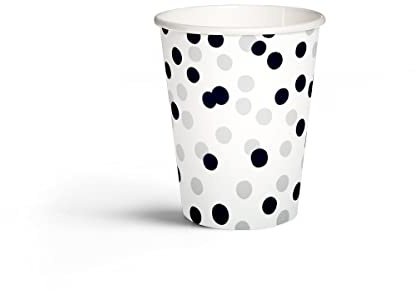 PAW - Pappbecher (250 ml) I 8 Stück I Becher Gedruckt mit Wasserbasierten Farben I Einwegbecher für Hochzeit, Kinder Party, Partybedarf, Kaffee I Kaffeebecher - Klassisch, Elegant, Gepunktet, Silber