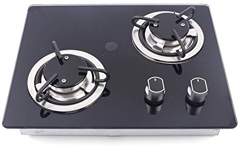 MuChaIOAK Boat Caravan RV Camper, 2 Burner Three-dimensional Air Intake Structure LPG Gas Stove Hob W/Sink Combo Cooktop Tempered Glass Camping Stoves for Home and Outdoor Cooking (2 Burners), Black